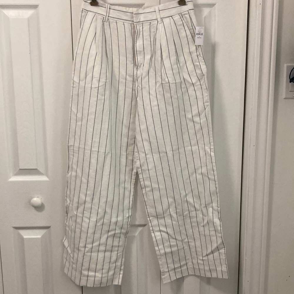 GAP High Rise Linen-Cotton Trousers  White and Navy Blue Stripe